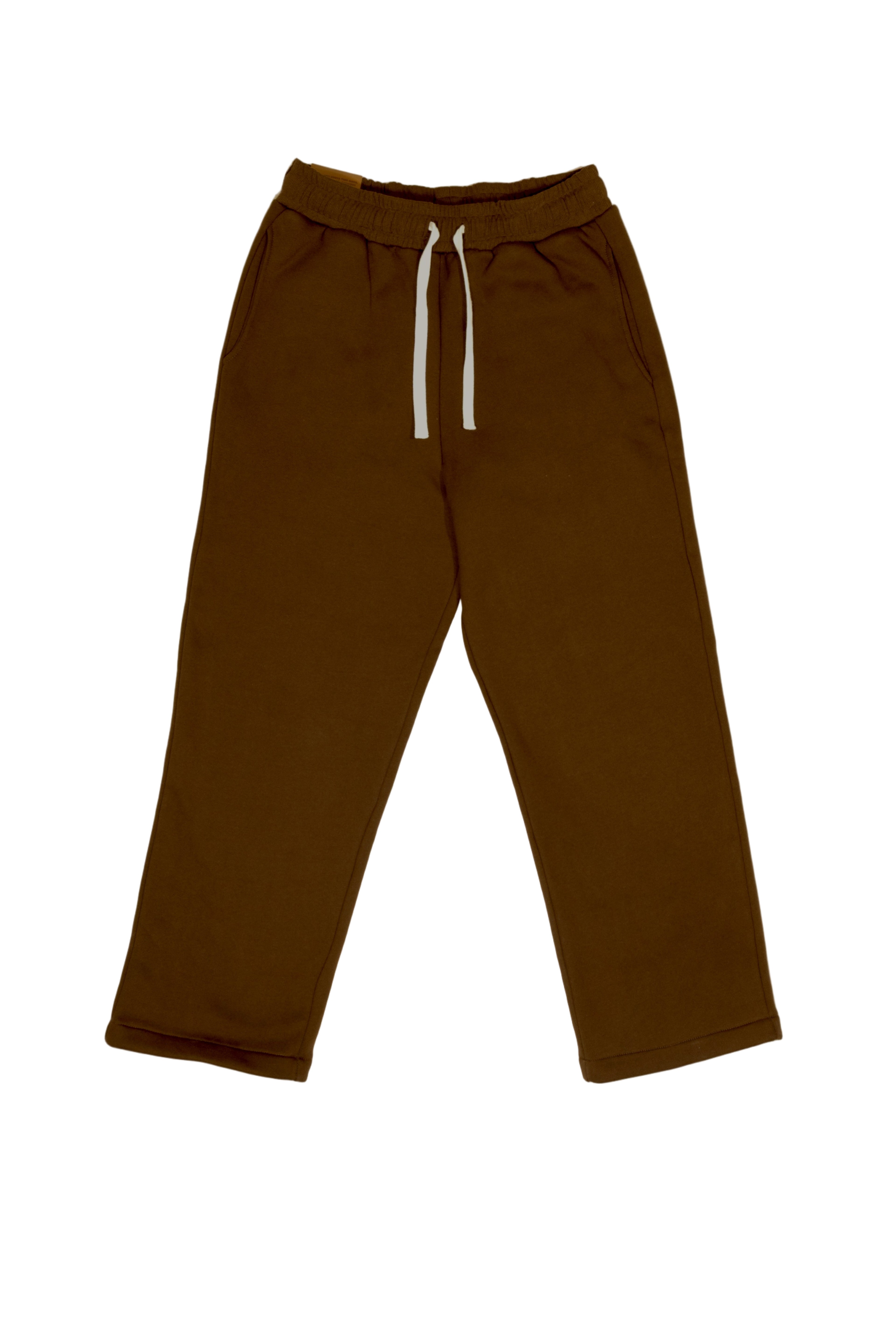 Brown pants with a drawstring on a gray background